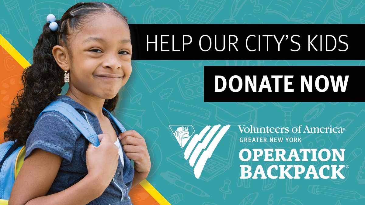 VOAgny's tweet photo. #OperationBackpackNYC is back!

Family homelessness in New York City is increasing rapidly. 23,000 students experiencing homelessness will need backpacks and school supplies this year—53% more than last year.

Let's meet record need with record generosity: https://t.co/xP2v4h7Fxo https://t.co/48fFlku6LW