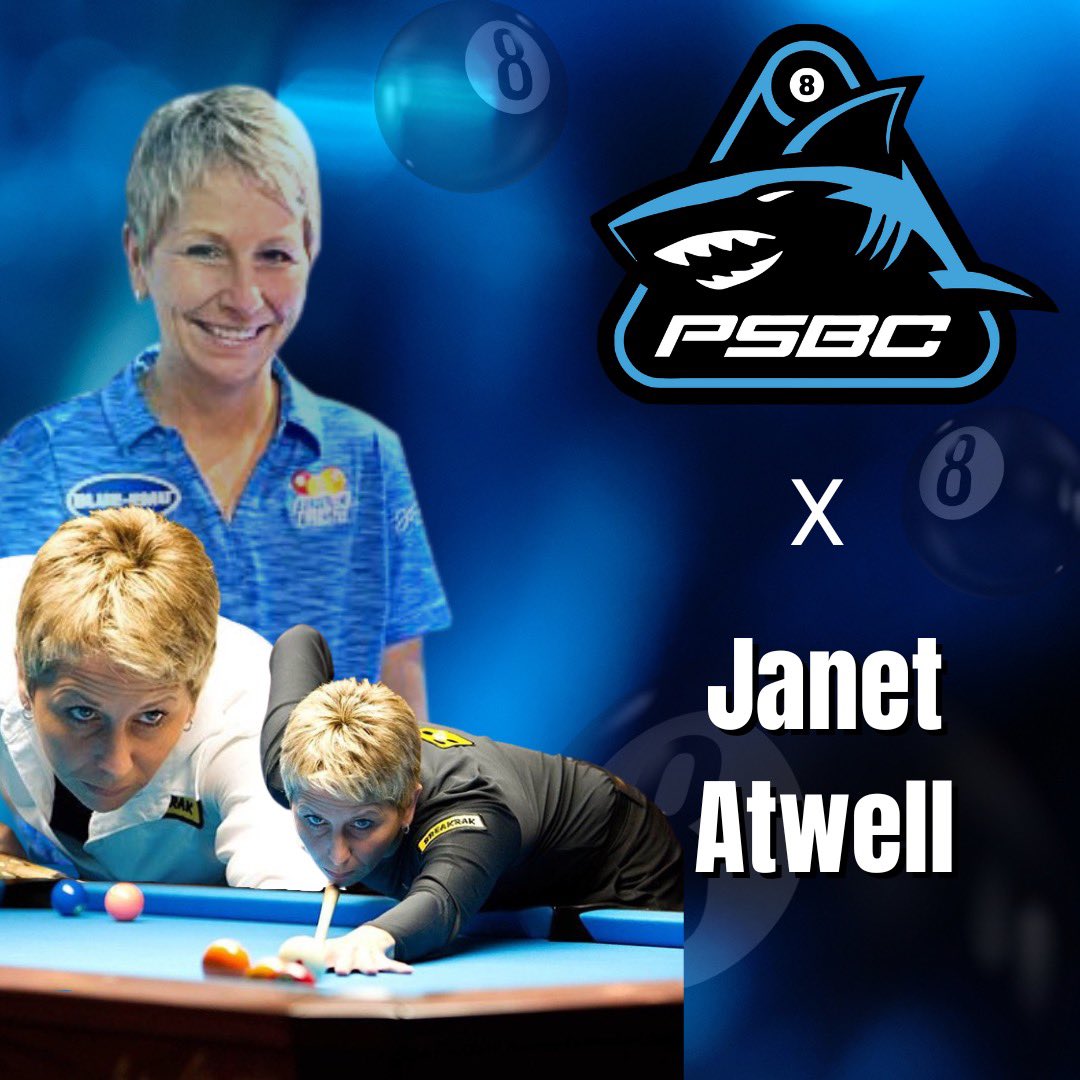 Pool Shark Billiard Club is proud to announce our newest pro, Janet Atwell!

Janet is a fierce competitor on the table, but an even better person off of it. Her great passion and vision for the future of the sport makes her the perfect ambassador for PSBC.