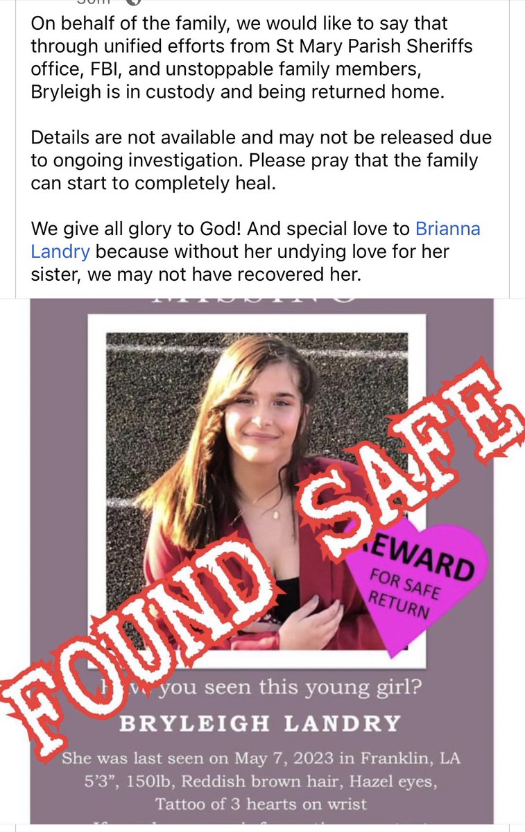 Bryleigh Landry has been #FoundSafe!