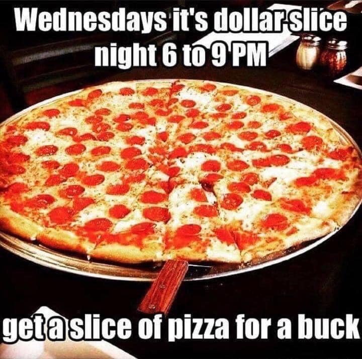 Mesquite street pizza downtown ! 
Every Wednesday get our delicious pizza slices for just $1 
Always a great time with the family and pizza come see us 617 mesquite street