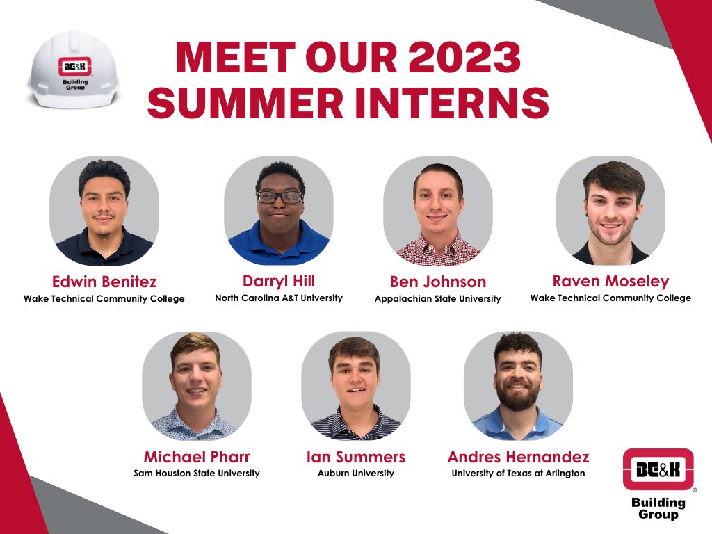 Please give a warm welcome to our 2023 Summer Interns! We're excited to have this talented group of individuals on board and look forward to supporting their growth and development as they prepare for their professional careers. #BuildingCareers #ItsAllAboutPeople #BEKLife