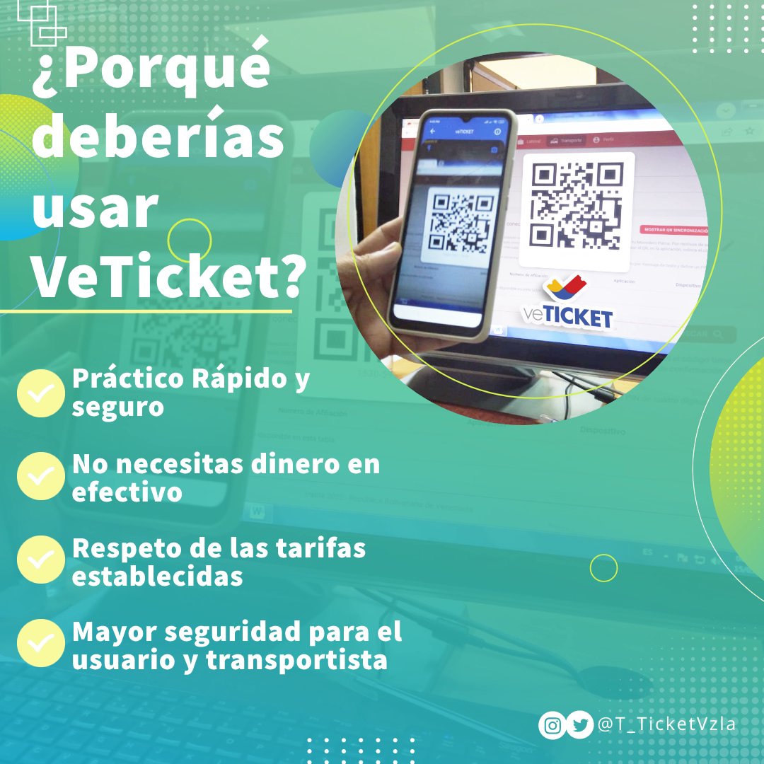 🫴Con el sistema de pago automatizado de pasaje Veticket, evita el uso del efectivo. Es rápido y fácil.#PasajeDigital

¡Rumbo al Bolívar Digital!

🤳Disfruta de las ventajas de las nuevas tecnologías. #PoesíaParaLaPaz