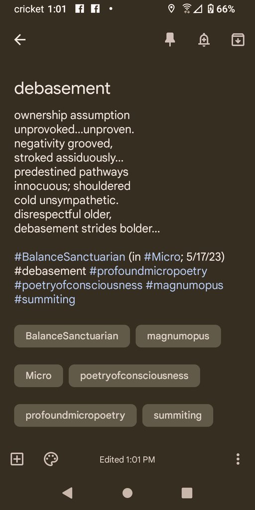 DougVolgenau's tweet photo. #BalanceSanctuarian #debasement
#profoundmicropoetry #poetry
#poetryofconsciousness #Poet
#poetrycommunity #poetrylovers
#WritingCommunity #poetrycafe
#Writer #poetsoftwitter #selfaware
#poetrytwitter #leapintounknown
#magnumopus #summiting https://t.co/MQTEG9bpNf