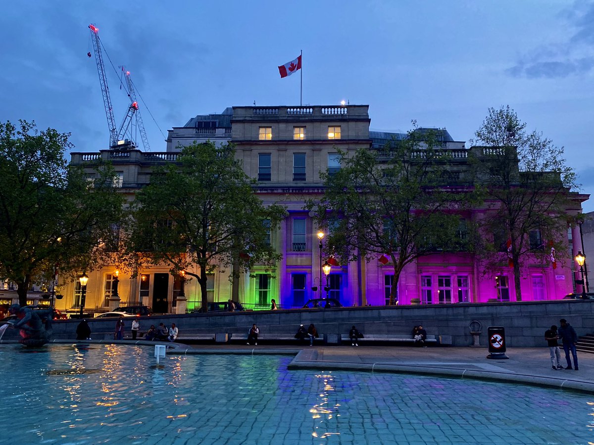 CanadianUK's tweet photo. On #IDAHOTB &amp; every day, #CanadaHouse is proud to stand in solidarity with the #LGBTI community. Show your support - stop by to take a pic and spread the word! 🇨🇦🌈

#LoveIsLove #Canada4Pride https://t.co/950b40zRsC