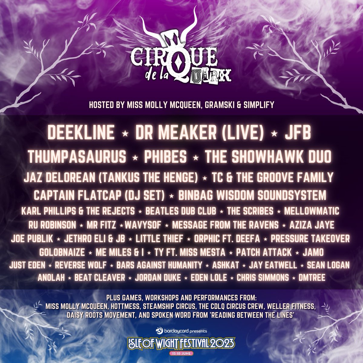 wavysof (@wavysofofficial) on Twitter photo Proud to announce that I’ll be back at the <a href="/IsleOfWightFest/">Isle of Wight Festival</a> this year performing a set on the <a href="/CirqueDeLaQuirk/">Cirque de la Quirk</a> stage for the very first time!! Cannot wait to be back and better than ever this festival season…see you there!!!✨💜👀 Proud to announce that I’ll be back at the <a href="/IsleOfWightFest/">Isle of Wight Festival</a> this year performing a set on the <a href="/CirqueDeLaQuirk/">Cirque de la Quirk</a> stage for the very first time!! Cannot wait to be back and better than ever this festival season…see you there!!!✨💜👀