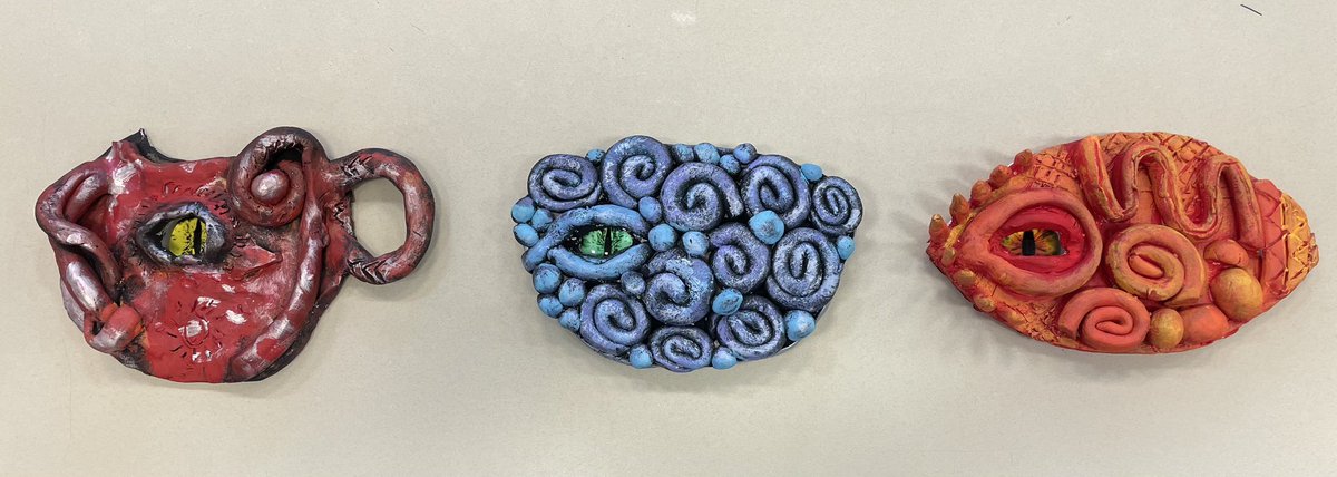 SpartanEncore's tweet photo. 7th Grade Art Dragon Eye Clay Sculptures look awesome, and our students spent a lot of time on them!! #connectedSpartans @SaegerMiddle @ArtsFhsd https://t.co/7vABpaNAm9