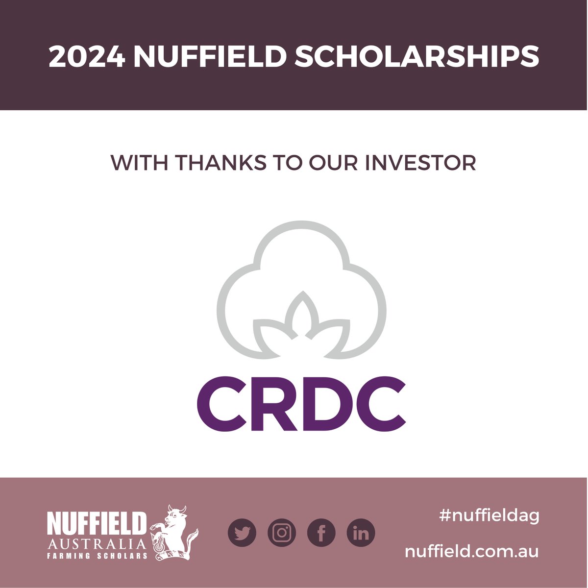 ARE YOU A COTTON grower?
If so why not apply for a 2024 Scholarship supported by <a href="/CottonResearch/">CRDC</a> and develop skills knowledge and gather new ideas from #cotton growers overseas?
👉 nuffield.com.au &amp; apply today #nuffieldag #Cotton23 #AussieCotton #AustralianCotton #AusAg