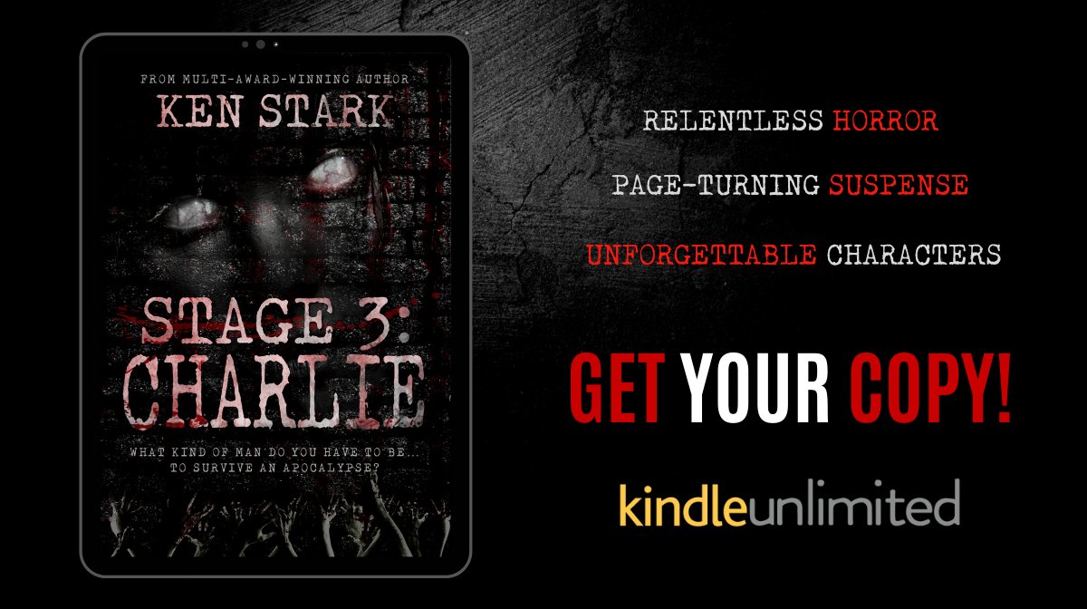 RELENTLESS #HORROR
PAGE-TURNING #SUSPENSE
UNFORGETTABLE CHARACTERS
👉viewbook.at/stage3charlie
A #mustread #horror novel
#FREE #kindleunlimited

#HorrorRTG #PromoteHorror #TheWalkingDead
#zombies #amreading #postapocalyptic #readers #bookworms
#kindlebooks #IARTG
@PennilessScribe