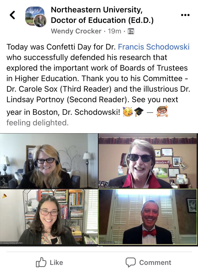 Thankful to so many for their support on the journey. Yesterday was an incredible milestone in passing the oral defense for my doctorate! #Doctorate <a href="/Northeastern/">Northeastern University</a> <a href="/NortheasternCPS/">Northeastern College of Professional Studies</a> <a href="/NEU_EdD/">Northeastern Ed.D.</a> #HigherEd