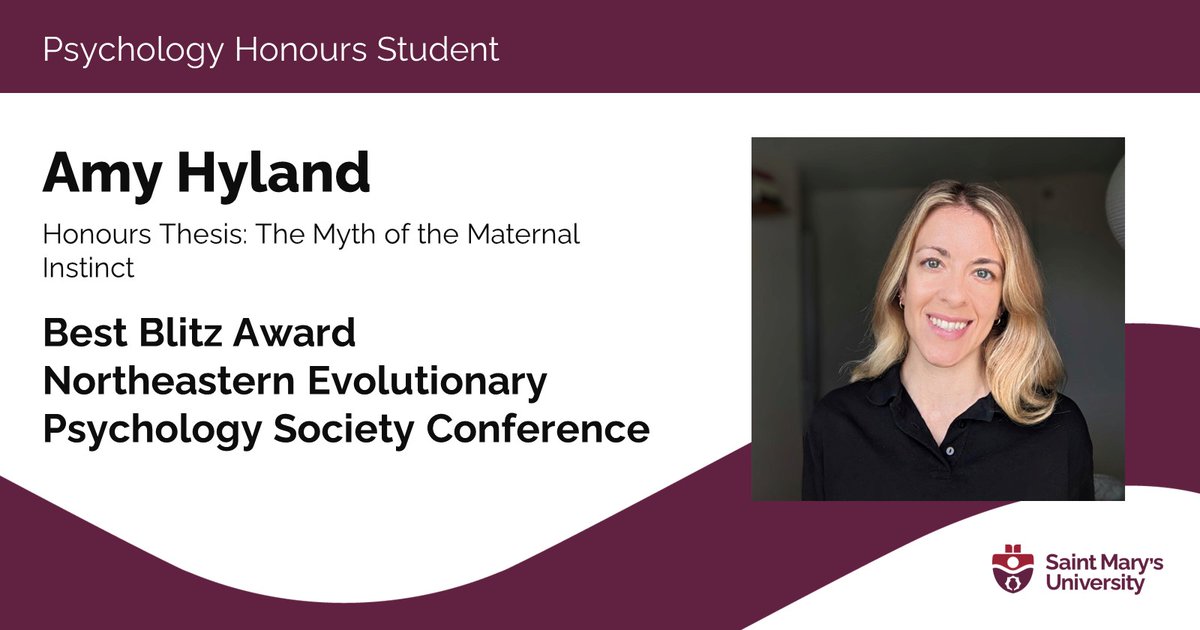@SMArts_SMU Honours @PsycSMU student Amy Hyland received the Best Blitz award at the recent @NEEPSoc conference for her honours thesis research. Amy will graduate this week from @smuhalifax 
#NEEPS2023 #artswithimpact #SMUGrads2023 #evolutionaryPsychology