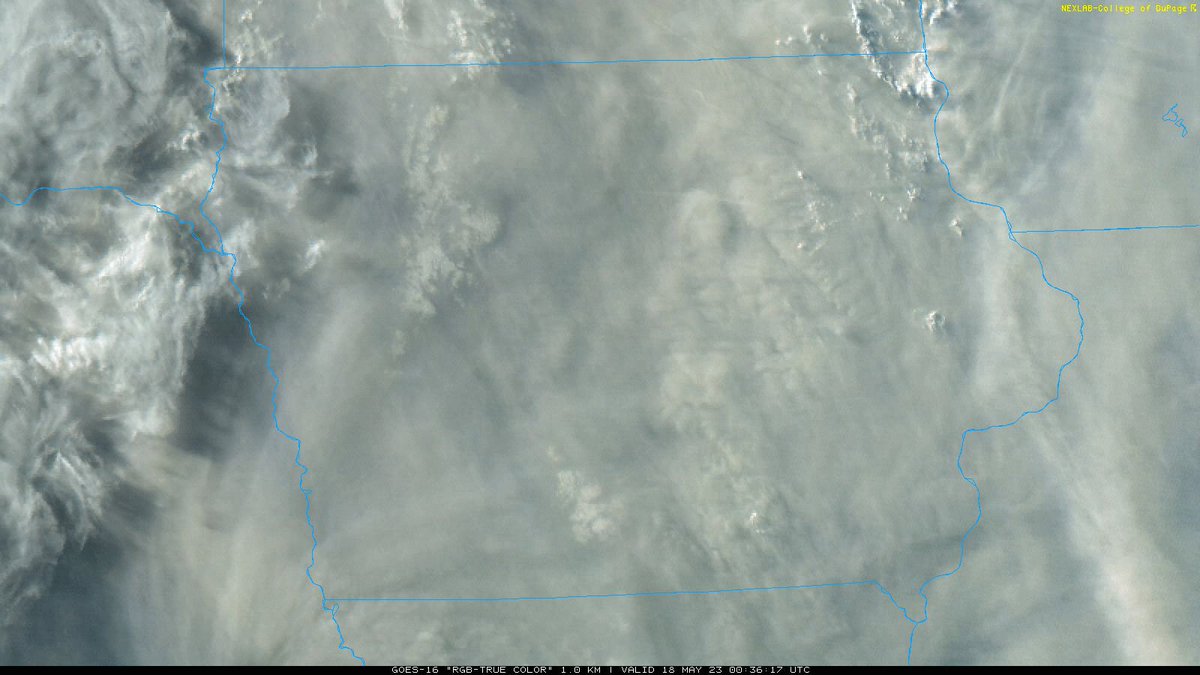The smoke over Iowa this evening captured by #GOES16/#GOESEast is quite shocking. It's incredibly thick. #IAwx