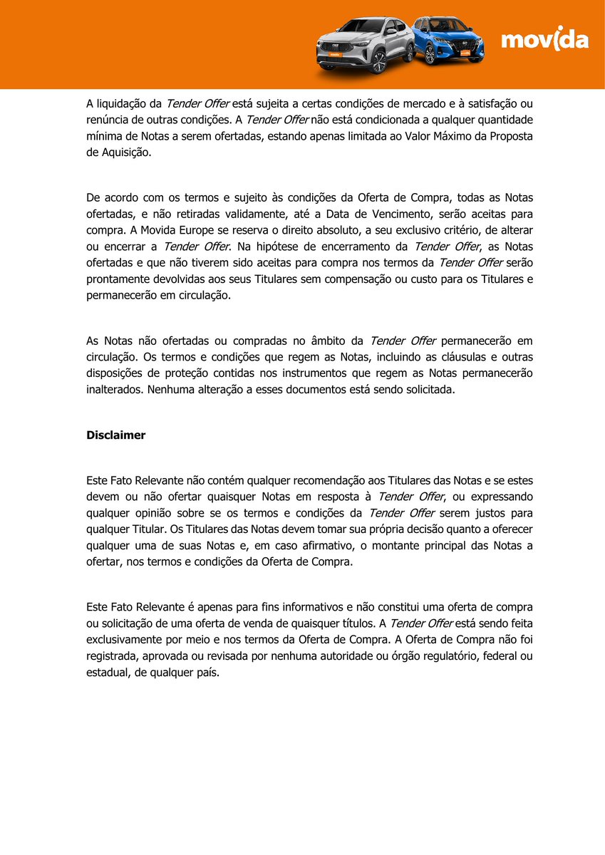 CalixtoCapital's tweet image. #MOVI | MOVIDA | Fato Relevante