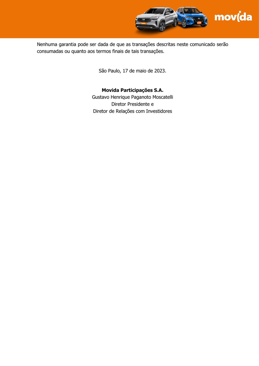 CalixtoCapital's tweet image. #MOVI | MOVIDA | Fato Relevante