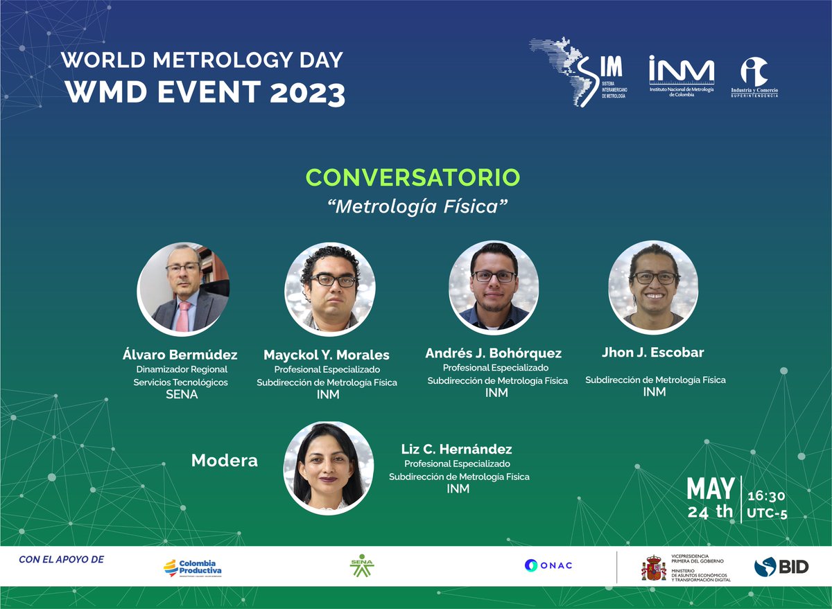 INMdeColombia's tweet photo. Semana #SIM2023 | El equipo @INMdeColombia
de #Metrología Física compartirá panel con @AlvaroBermCor de @SENAComunica en el espacio de experiencias aplicadas a cadenas productivas

Acompáñanos presencialmente 👇https://t.co/bZXgv8LqWb

Acceso virtual 👇
https://t.co/KuInA2rYeU https://t.co/sM7tnQYiiL