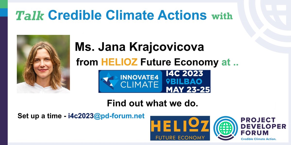 Meet Ms. Jana Krajcovicova from member company @HeliozGmbH at #Innovate4Climate ( innovate4climate.com ). 
Find out what we do to accomplish #ClimateActions. Set up a time - i4c2023 (at) pd-forum.net 

#CarbonTrading @Removall_Carbon @insideclimate @evezuckoff