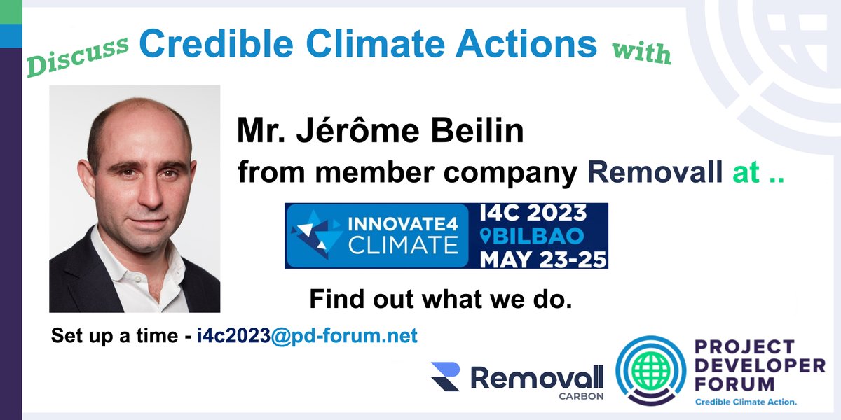 Meet Mr. Jérôme Beilin from member company @Removall_Carbon
 at #Innovate4Climate ( innovate4climate.com ). 
Find out what we do to accomplish #ClimateActions. Set up a time - i4c2023 (at) pd-forum.net 

#CarbonCredits @ALLCOTGROUP @CarbonPulse @dpcarrington #Spain