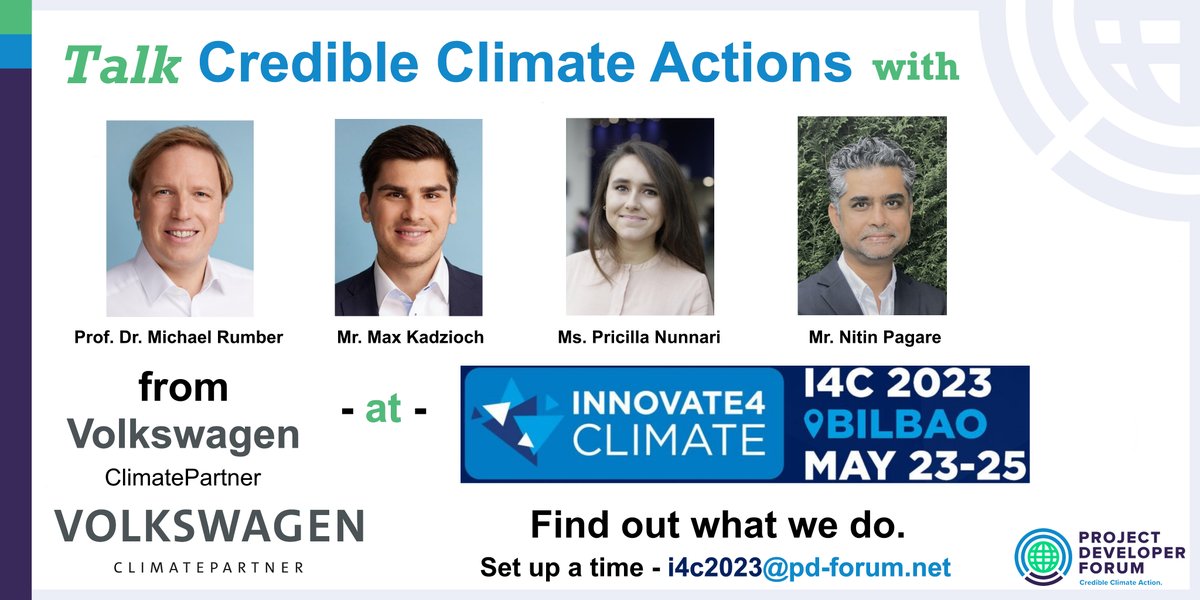 Meet member company #Volkswagen #ClimatePartner at #Innovate4Climate ( innovate4climate.com ). 
Find out what we do to accomplish #ClimateActions. Set up a time - i4c2023 (at) pd-forum.net 

#EmissionReduction #climate @BurnMfg @CarbonBrief @drewcostley #Bilbao
