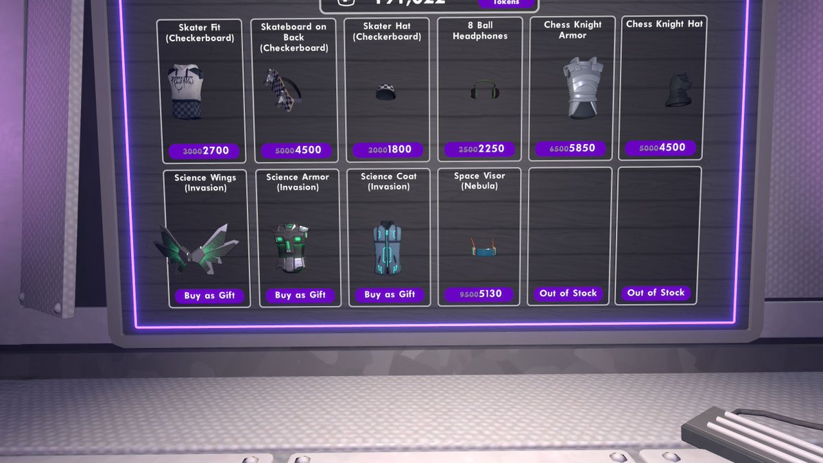 TarapeuticVR's tweet photo. The new INVASION event is here! Go to The Science Department (https://t.co/mokNCTZUzG) to check it out! I do love the checkerboard skateboard items! Can't wait to collect some power cores ๐๐ #recroom #recroomevent #sciencedepartment #recroomvr #recroomgame https://t.co/6tbtCUGnCk