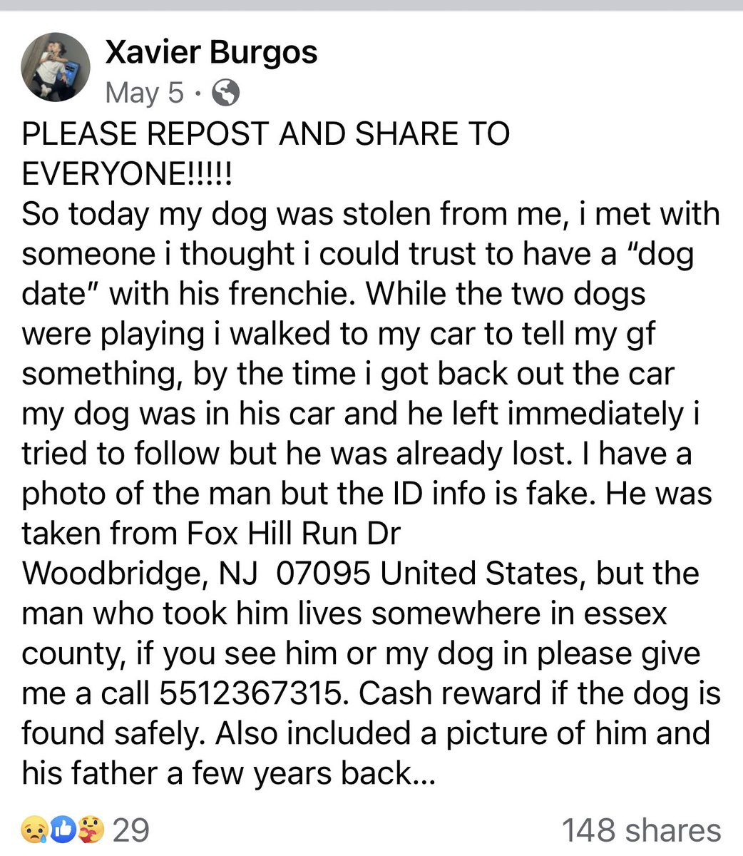 MissingFrenchie's tweet image. TWITTER WE NEED YOUR HELP! This little guy was STOLEN by the man in photo pretending to be meeting for a dog play date in NEW JERSEY. Please read post from owner as to what happened. He has been missing for 2 weeks.