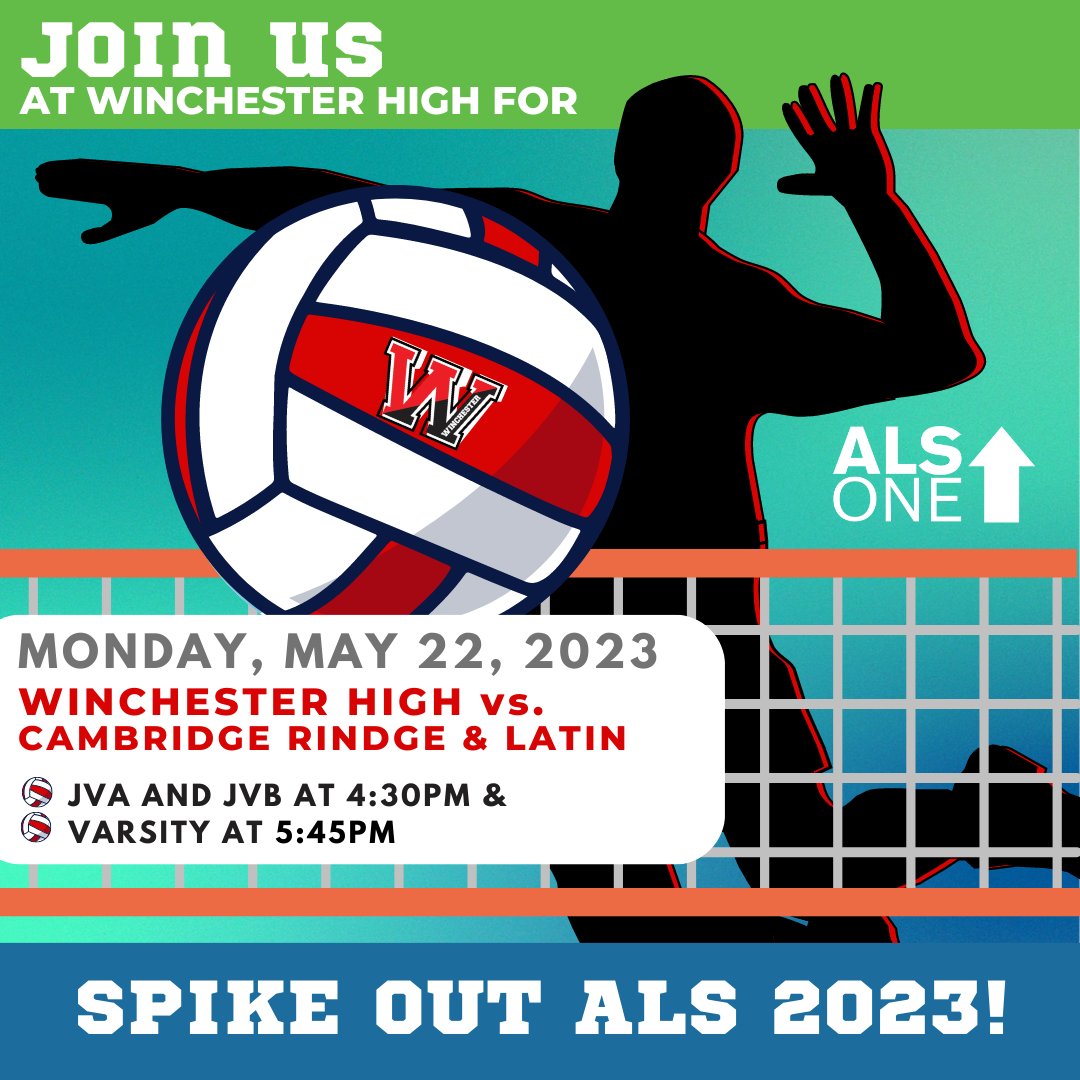 alsone_official's tweet photo. This Mon, 5/22: Join @CoachFleming1 & his BVB team at @Winch_Athletics for their annual SPIKE OUT #ALS #volleyball match as they face @CRLSFalcons. JVA & JVB at 4:30pm & Varsity at 5:45pm. To help #SpikeOutALS, visit: https://t.co/fFGiwkndKv https://t.co/7z9gR8jJka
