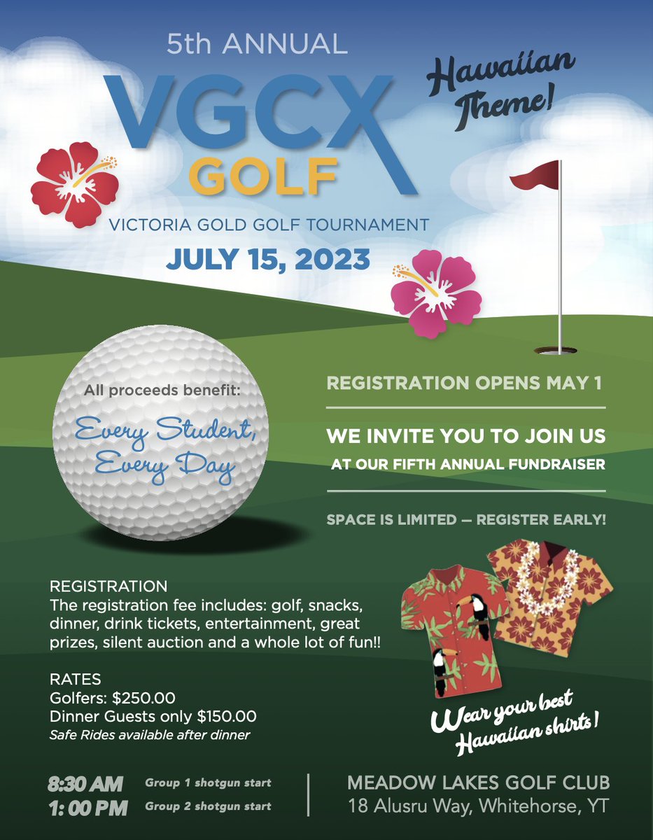 5th Annual @VictoriaGold Charity Golf Tournament REGISTRATION NOW OPEN!  

It's a fantastic opportunity to connect with like-minded individuals and support #Yukon children & youth #golf #charity #fundraiser #schooleveryday #ESG #mining #tournament #sponsorship #studentsmatter