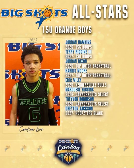 #BIGSHOTS #CAROLINALIVE

⭐️1️⃣5️⃣U ORANGE ALL STARS

🏆 The Private Snipas 

#GameChanger MVP: Jacobien Lewis 2026 

▪️Thomas Hester of Coastal Select led division at 21.3 ppg