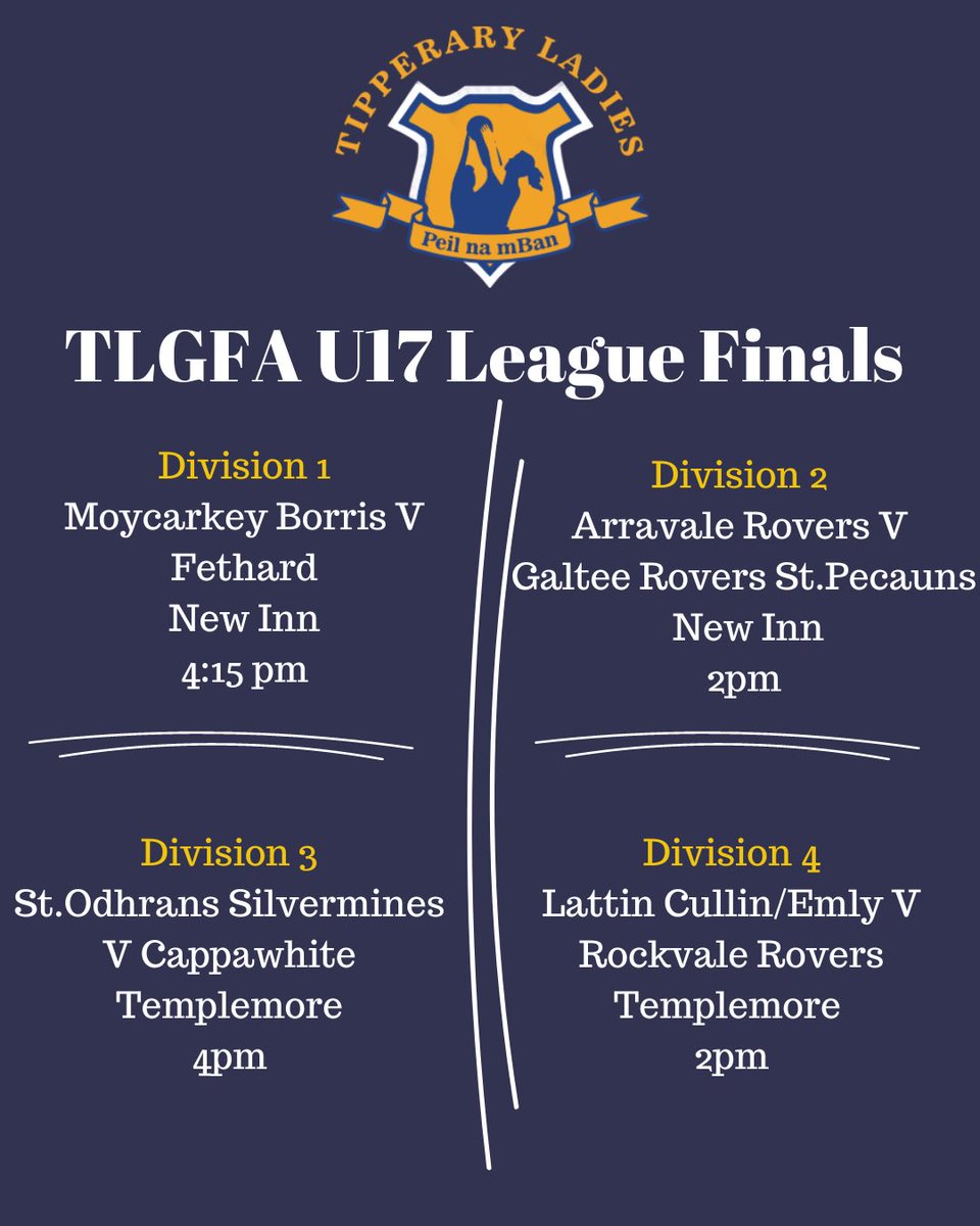 TipperaryLGFA's tweet photo. 🏆 TGLFA U17 League finals 🏆

Our U17 league finals will be taking place this weekend with 8 teams out to play. 

We wish the very best to all teams and management.💙💛

🎟️Tickets: https://t.co/Y5vShrWbmf https://t.co/EAdEaD3RAd