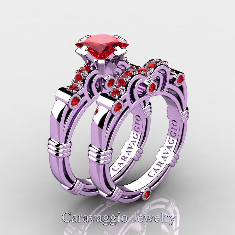 Exclusive ❤️ New caravaggiojewelry.com/?p=427555 Art Masters Caravaggio 14K Lilac Gold 1.25 Ct Princess #Ruby Engagement Ring Wedding Band Set R623PS-14KLGR at Caravaggio™ Jewelry