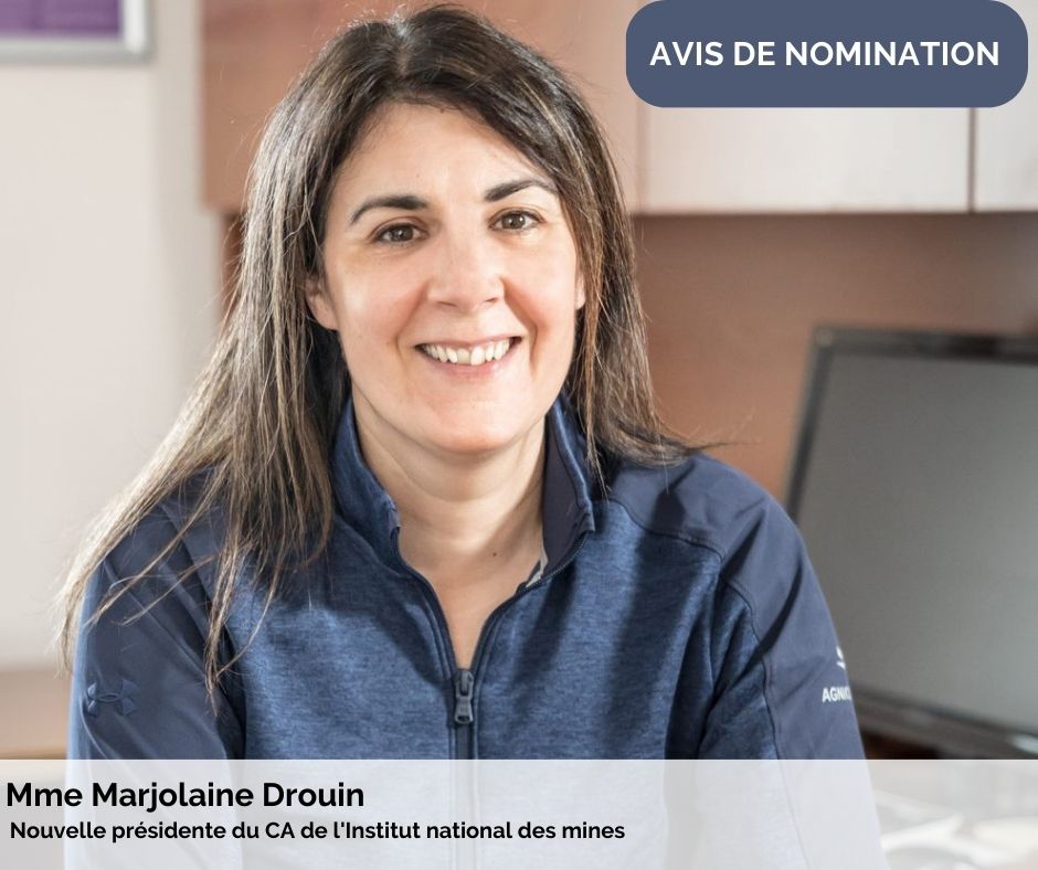 La PDG et les membres du CA de l'INMQ sont heureux d’annoncer la #nomination de Mme Marjolaine Drouin à titre de présidente du CA de l’organisation. Mme Drouin devient ainsi la première femme de l’histoire de l’Institut à occuper ce poste. urlz.fr/lTZi <a href="/agnicoeagle/">Agnico Eagle Mines</a>