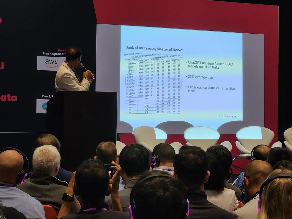 pacific_grp's tweet photo. "ChatGPT doesn't excel at anything," according to one speaker, who found fine-tuned models outperform ChatGPT on virtually every specific task. 

Just one of many insights coming out of the @ai_expo Stay tuned as we share more live from the event! #aitechexpo #ai #chatgpt https://t.co/IUOJwL0V4w
