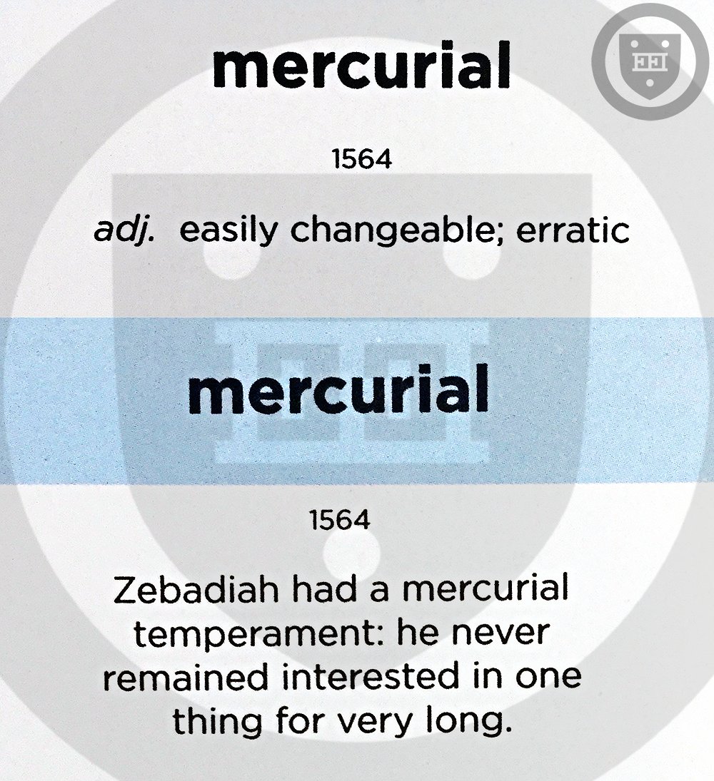 Mercurial

(adj.) easily changeable; erratic

#vocabulary #WordoftheDay