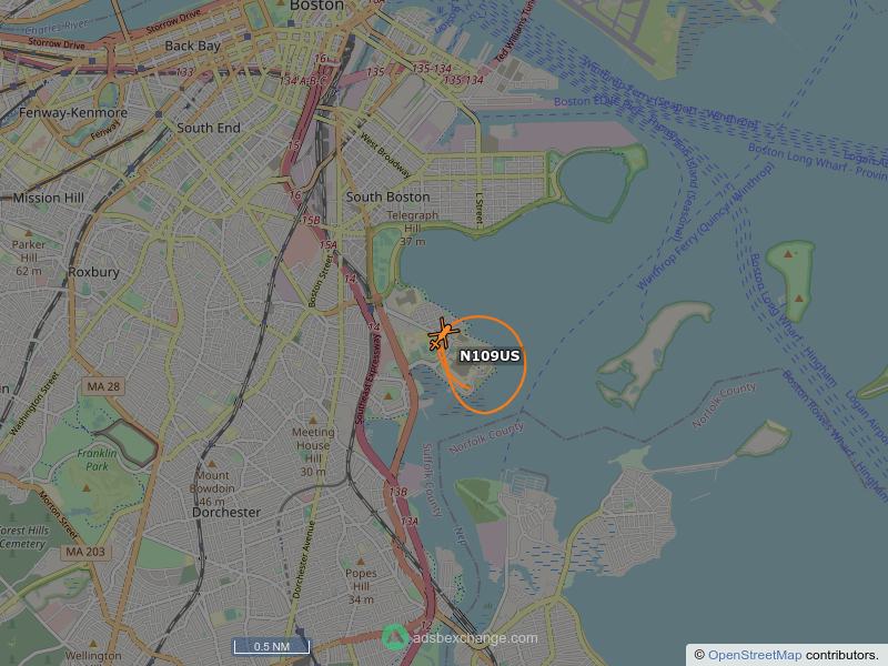 N109US, a Bell 206-B, is circling over Dorchester, Boston at 925 feet, speed 29 MPH, squawking 0231, 0.1 miles from Construction Site globe.adsbexchange.com/?icao=a027f6&z…