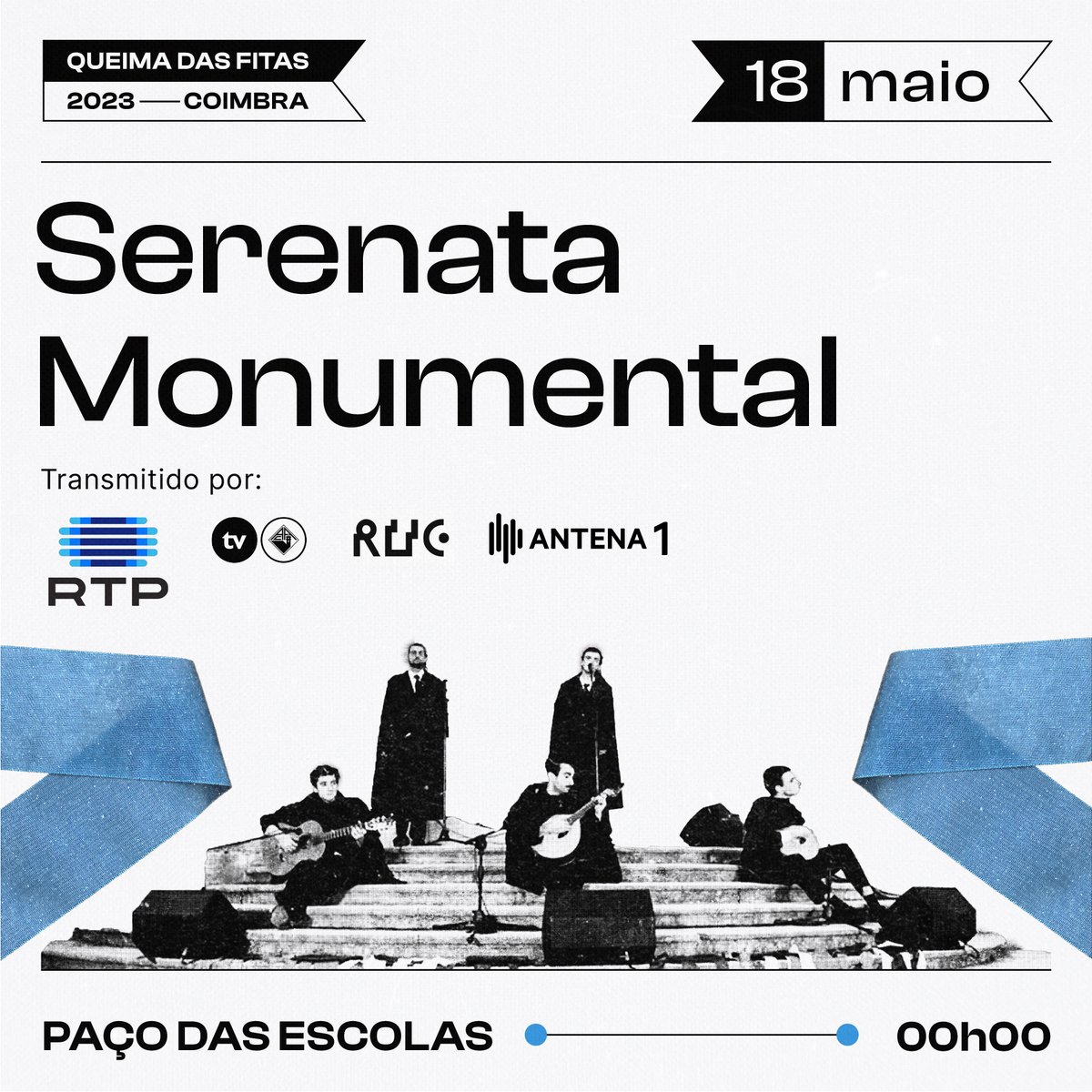 queimadasfitas's tweet photo. A Serenata Monumental está a chegar!

Não percas esta emocionante tradição académica, que irá acontecer no Paço das Escolas.

Por imposição das autoridades, para garantir a segurança de todos, a lotação será limitada a 6.000 pessoas. https://t.co/gikZGz61aa
