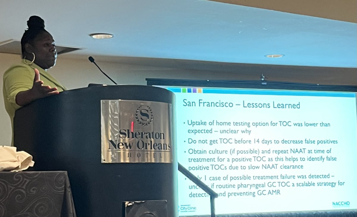 HIVpxresearch's tweet photo. Rebekah Horowitz from @NACCHOalerts is presenting on the implementation of the pharyngeal gonorrhea test-of-cure program. Mia from San Francisco and Rachel from DC Health #STDEngage https://t.co/4sTRRxJlDH
