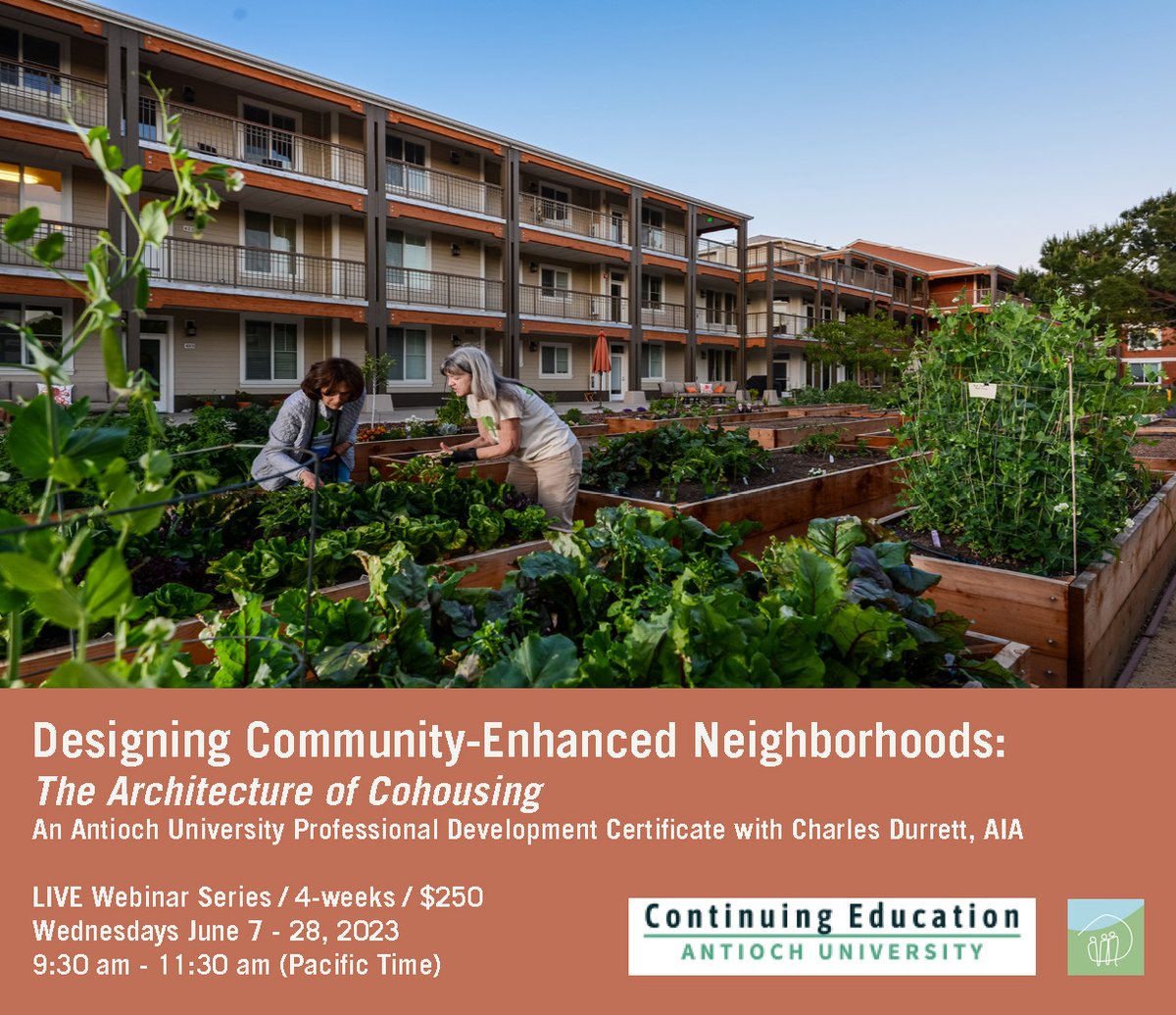 Cohousing isn't just a style of housing, it's a way of life. 

Do you want to learn about the specifics of cohousing design? If so, our upcoming class "Designing Community-Enhanced Neighborhoods" is where you need to be!

Sign up here: lnkd.in/g_fXvgqD ✨

#community