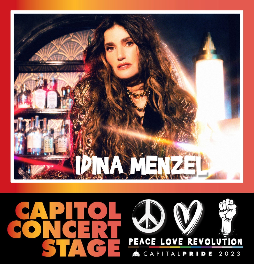 prideradio's tweet photo. 🎉Concert announcement! 
We are excited to announce Tony-Award winning singer, songwriter &amp; actress, @idinamenzel, will be hitting the Capitol Stage! Party with us at The Capital Pride Concert presented by 
@HOT995 @PRIDERadio @CapitalPrideDC on Sun. 6/11 🏳️‍🌈
#PeaceLoveRevolution https://t.co/IbiOI68R61