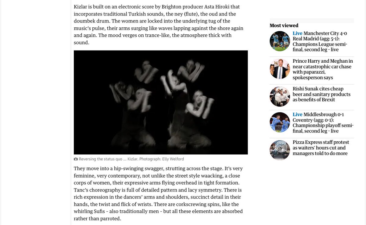 Mentioned in <a href="/guardian/">The Guardian</a> today for my work with <a href="/CeydaTancDance/">Ceyda Tanc Dance</a> 

Surreal to read a review featuring myself in such a well known paper. 

Thoroughly enjoyed scoring the show and if you get a chance to see it on tour you definitely should!

theguardian.com/stage/2023/may…