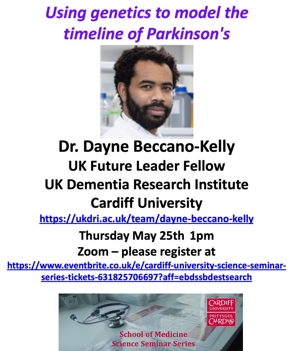 Systems Immunity Research Institute (@cusystemsimmu) on Twitter photo Science Seminar on May 25th 1pm with <a href="/DayneBeccano/">Dayne Beccano</a> on Using #genetics to model the timeline of #Parkinsons. Please register at eventbrite.co.uk/e/cardiff-univā¦ā¦
<a href="/UKDRI/">UK Dementia Research Institute</a> <a href="/ParkinsonsUK/">Parkinson's UK</a> Science Seminar on May 25th 1pm with <a href="/DayneBeccano/">Dayne Beccano</a> on Using #genetics to model the timeline of #Parkinsons. Please register at eventbrite.co.uk/e/cardiff-univā¦ā¦
<a href="/UKDRI/">UK Dementia Research Institute</a> <a href="/ParkinsonsUK/">Parkinson's UK</a>