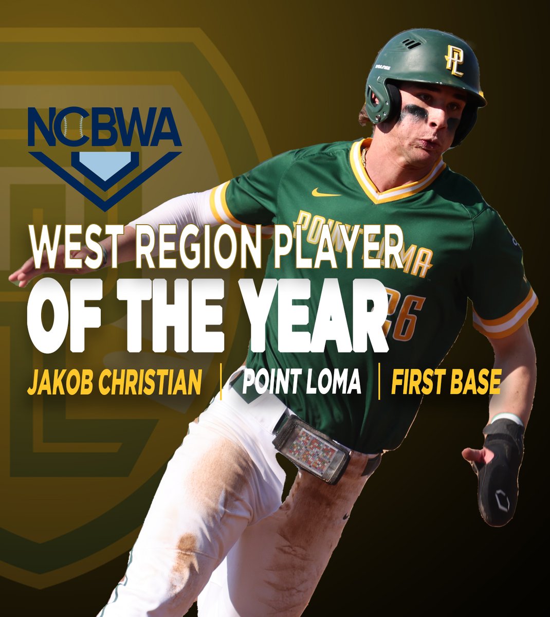 🚨 <a href="/PLNUBaseball/">PLNU Baseball</a> first baseman Jakob Christian has been named the unanimous <a href="/NCBWA/">NCBWA</a> NCAA Division II West Region Player of the Year. 🚨