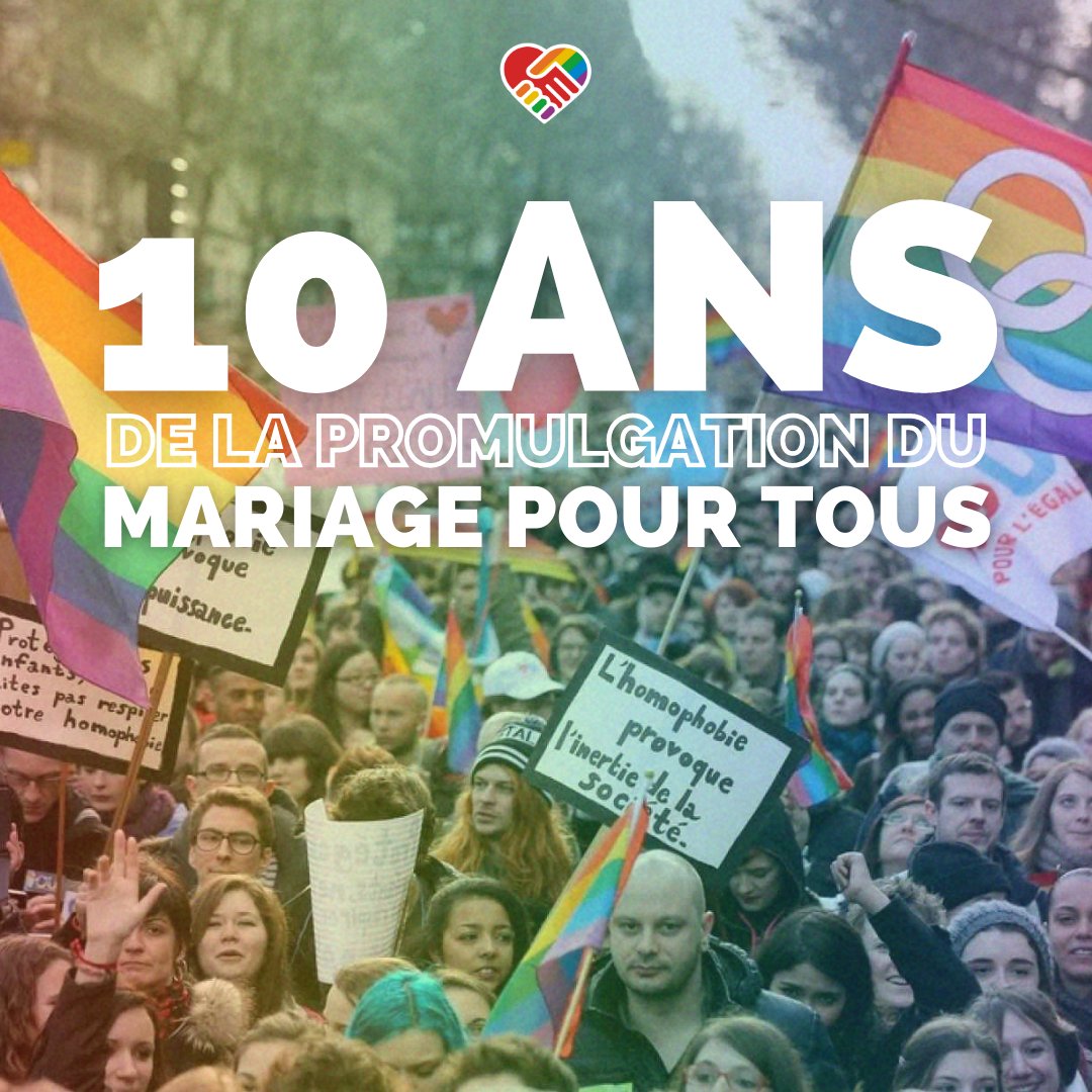 🏳️‍🌈 Il y a 10 ans jour pour jour était promulgué le #MariagePourTous, une loi de justice et d'égalité historique menée par les socialistes.

Une avancée qui ne doit toutefois pas nous faire oublier que le combat contre la haine et pour l'égalité des droits n'est jamais terminé.