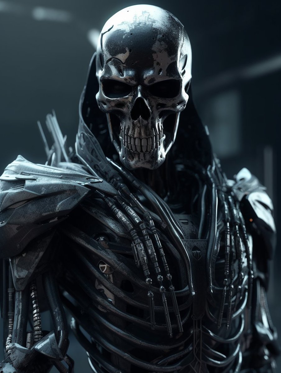 cesar20984's tweet image. Incredible AI generated image – a cyborg Death figure beautifully merging tech and classic Grim Reaper vibes. The details are stunning! 😮 #midjourney #AIArtworks #UnrealEngineMagic. Prompt in Alt Text.