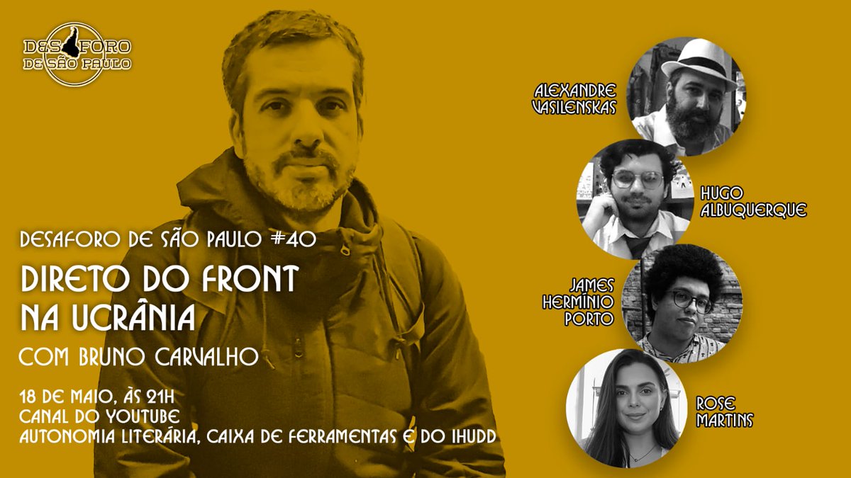 IHUDD2's tweet photo. Mostrar menosDesaforo de São Paulo #40, edição especial com Bruno Carvalho (@bcarloscarvalho ), correspondente de guerra e testemunha da História -- direto do front do leste ucraniano.
https://t.co/wOcogiuiY1 https://t.co/8JKDyQCCdV