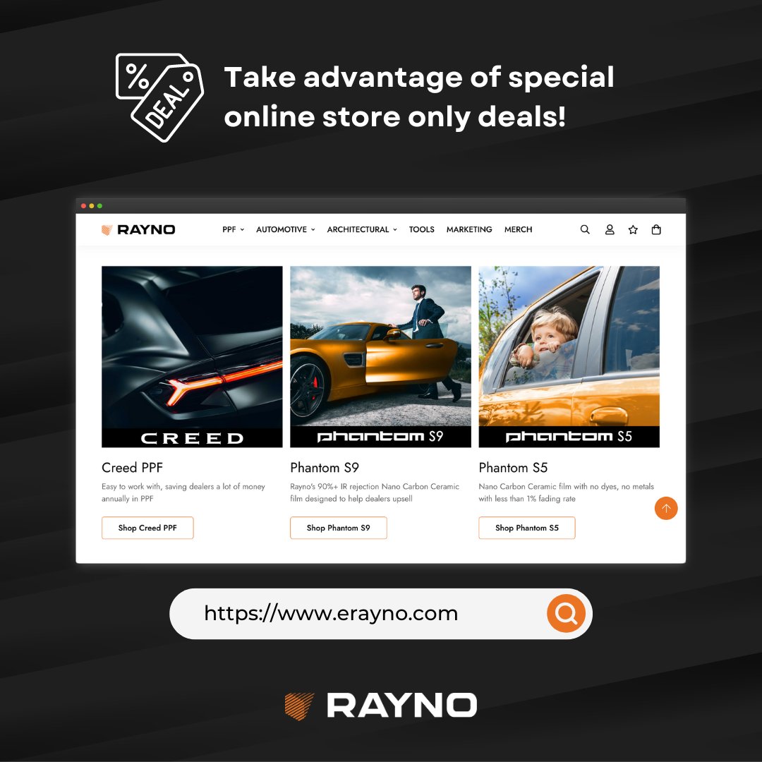 RaynoWindowFilm's tweet image. 📣 Attention Rayno dealers! Create an account on bit.ly/41xsKmX to take advantage of special online store only deals! Plus get FREE shipping over $250!

Our store is only available for Rayno dealers, but we will soon open it up to the general public!

#rayno #erayno