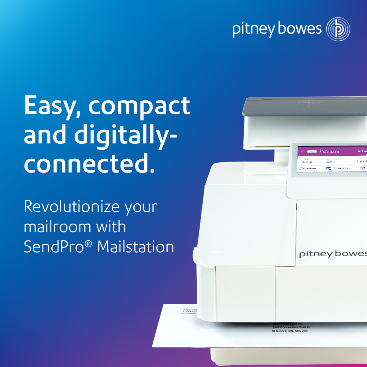 PitneyBowes's tweet photo. Send out your office mail from the device’s full-colour 4.3" touchscreen display. Get the new SendPro® Mailstation from Pitney Bowes. https://t.co/fXWodbdlkv
#mailingsolution #innovation #smallbusiness https://t.co/ZYYZ61KzSv