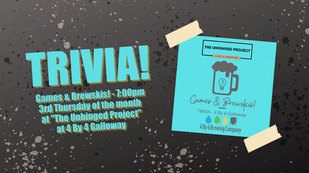 TRIVIA IS THIS THURSDAY!!!
(Galloway)
(Trivia has no entry fee)

Join us, Josh & Kaylin for Games & Brewskis on the third Thursday of every month at 7pm.

****Don't forget to show up early to grab your group a table.

#trivia #brewsandguesses #springfieldmo #4by4brewingco