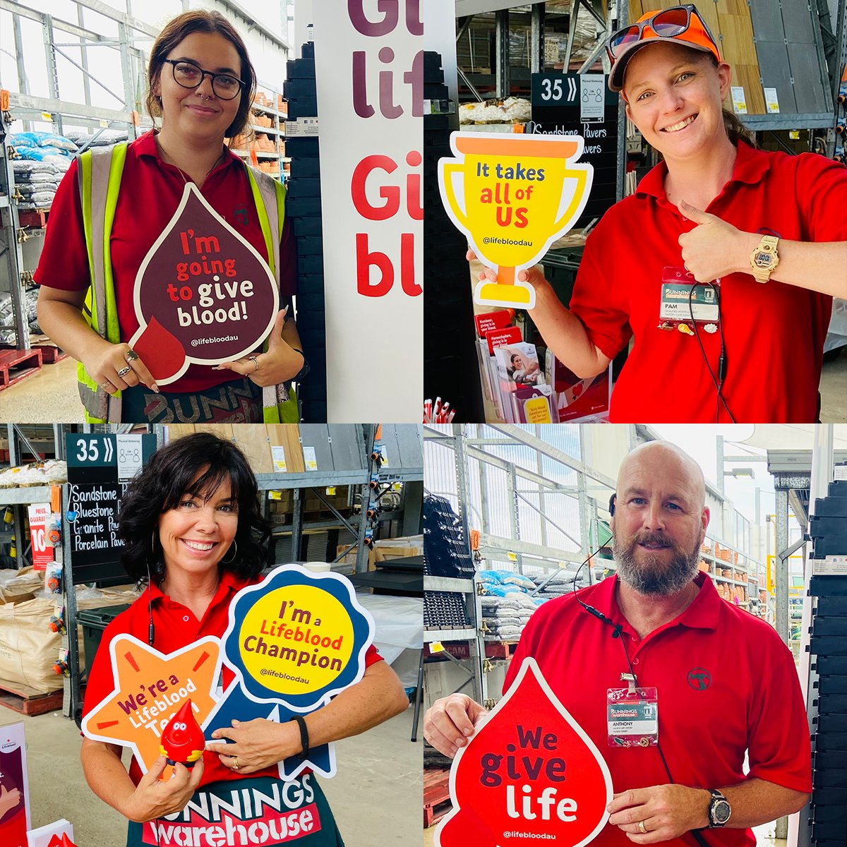 The team at @Bunnings Maroochydore was inspired to donate blood to support a colleague's 6-year old son Parker, who needed blood products during chemotherapy. So far they've made 36 life-giving donations, including 22 first-time donors! Donate as a group: donateblood.page.link/ztcs