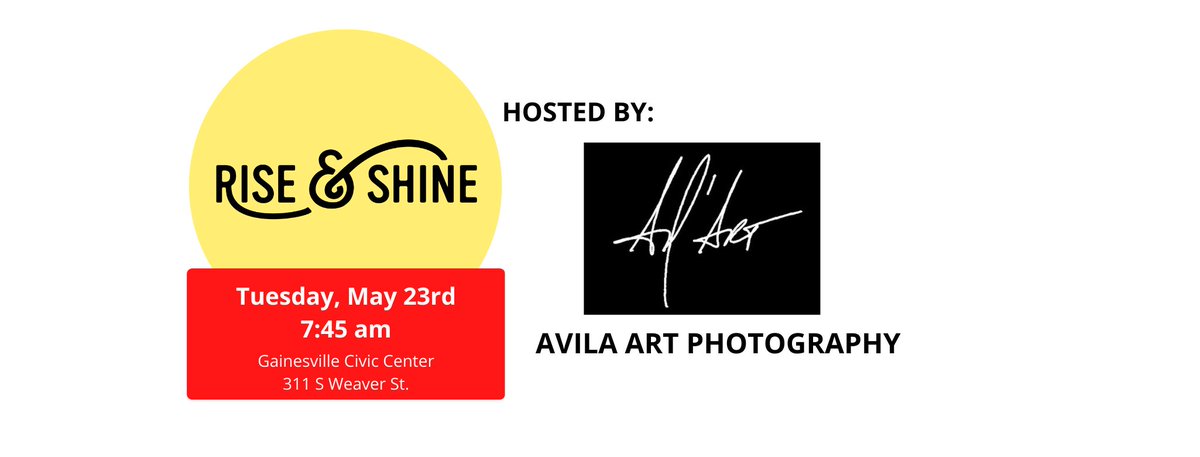 Join us next Tuesday for Rise & Shine to learn what great photography can do for you and your business, and also receive a FREE headshot courtesy of Avil'Art! ☀️
#learnaboutourmembers #opentothepublic