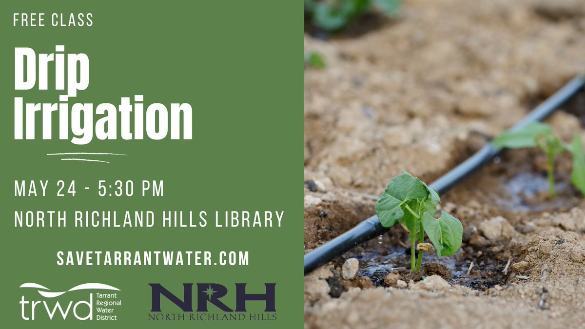 SaveTarrantH2O's tweet photo. Ready to switch to drip irrigation but don't know where to start? Check out our free DIY Drip Irrigation class with @NRHLibrary to learn how to convert to drip or install new drip irrigation easily. https://t.co/AE5tAEZC8e https://t.co/6NTqVmYR3L