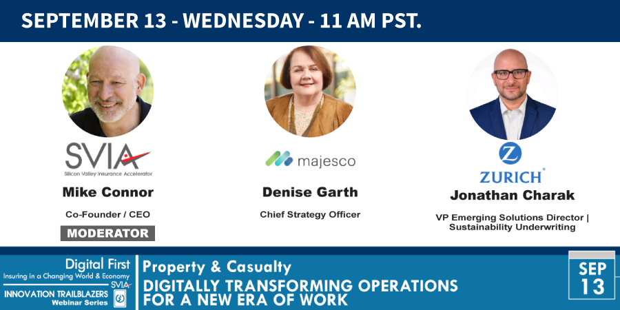SVIAccelerator's tweet photo. Join @MikeatSpice of SVIA, @denisegarth of @Majesco_Inc, &amp; Jonathan Charak of @ZurichNA at Our Free #InsurTech #Webinar - Info → https://t.co/nhgYyDHvDY - #DigitalFirst #PropertyCasualty #DigitalOps #NextGenWorkplace #FutureofWork #Insurance #SVIAEvents https://t.co/dcZGfkSP9w