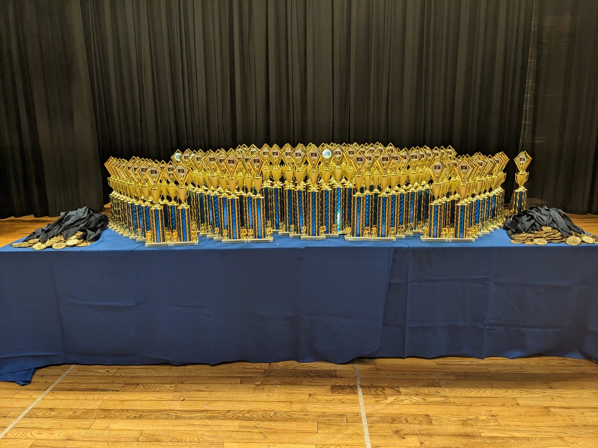 Trophies and medals awaiting the Science Fair awardees!